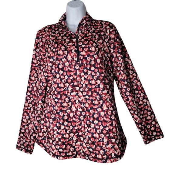 T by Talbots Medium Quarter Zip Pullover Pink Navy Floral UPF 50 Sun Shirt - Picture 1 of 9